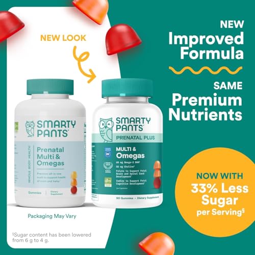 SmartyPants Prenatal Multivitamin Gummies with Omega 3 DHA/EPA, Methylfolate, Biotin, Vitamins D3, C, B12, B6, A, K, and Zinc, Gluten Free, Clean Label SmartyPants