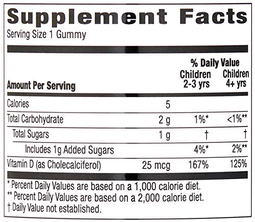 Amazon Brand - Mama Bear Organic Kids Vitamin D3 25 mcg (1000 IU) Gummies per serving, Bone and Immune Health, Strawberry, 80 Count Mama Bear