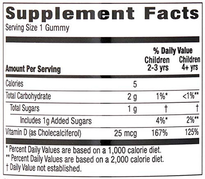 Amazon Brand - Mama Bear Organic Kids Vitamin D3 25 mcg (1000 IU) Gummies per serving, Bone and Immune Health, Strawberry, 80 Count Mama Bear