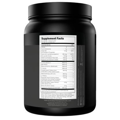 Transparent Labs Bulk Black Pre Workout - Clinically Dosed, Sugar Free Preworkout for Men and Women with Beta Alanine Powder, Citrulline Malate, & Caffeine - 30 Servings, Black Cherry