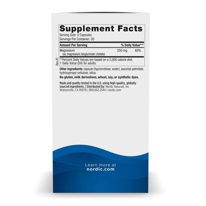 Nordic Naturals Vegetarian Magnesium Glycinate Capsules, Unflavored, 90 Count - 250mg Magnesium per Serving - Highly Bioavailable Support for Muscle & Cardiovascular Nordic Naturals