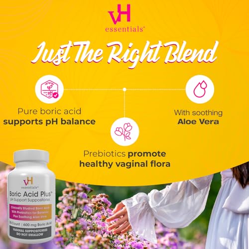 vH essentials Boric Acid Plus Vaginal Suppositories, Prebiotic Infused with Soothing Aloe Vera, pH vH essentials buy australia supplements