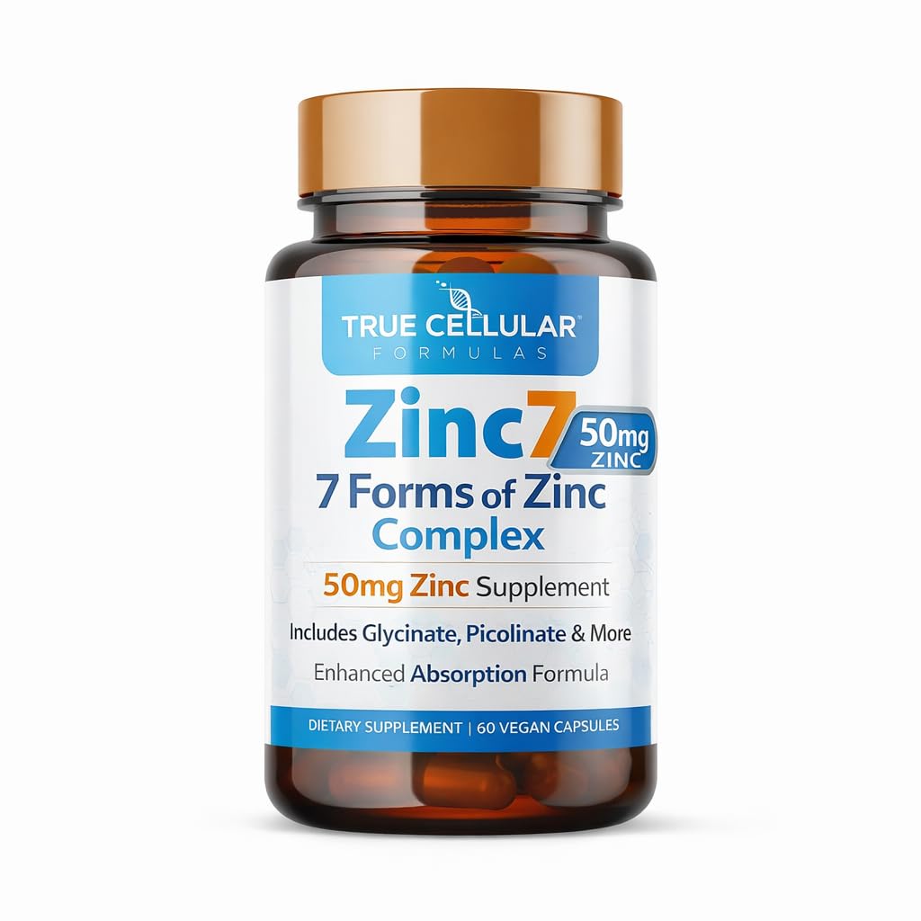 Zinc7: 7-in-1 Zinc Complex 50mg - Maximum Absorption for Immune Defense, Deep Sleep & All-Day Energy | Hormone Balance, Mental Focus True Cellular Formulas
