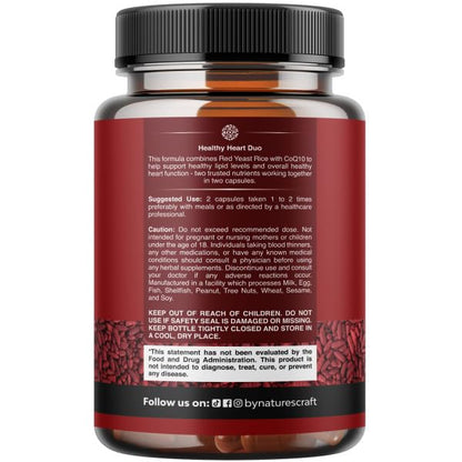 Natures Craft Red Yeast Rice with CoQ10 Supplement - Advanced Healthy Heart & Healthy Cholesterol Levels Formula for Men & Women - Red Yeast Rice Capsules with 1200 mg Natures Craft