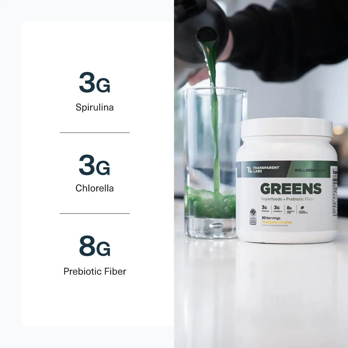 Transparent Labs Prebiotic Greens - Superfood Powder & Antioxidants Supplement with Organic Spirulina, Chloerra, Acacia, & Green Banana Powder - 30 Servings, Unflavored Transparent Labs