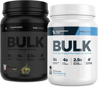 Transparent Labs Bulk Pre Workout Powder for Muscle Building and Strength - 30 Servings, Blue Raspberry & Bulk Black Pre Workout with Beta Alanine - 30 Servings, Cherry Kiwi