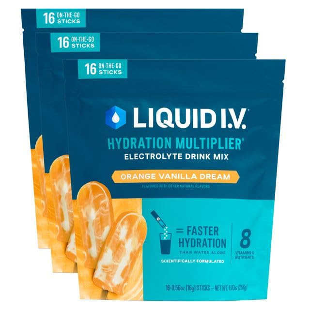 Liquid I.V.® Hydration Multiplier – Orange Vanilla Dream | Electrolyte Powder Drink Mix | 3 Pack (48 Servings) Liquid I.V. buy australia supplements