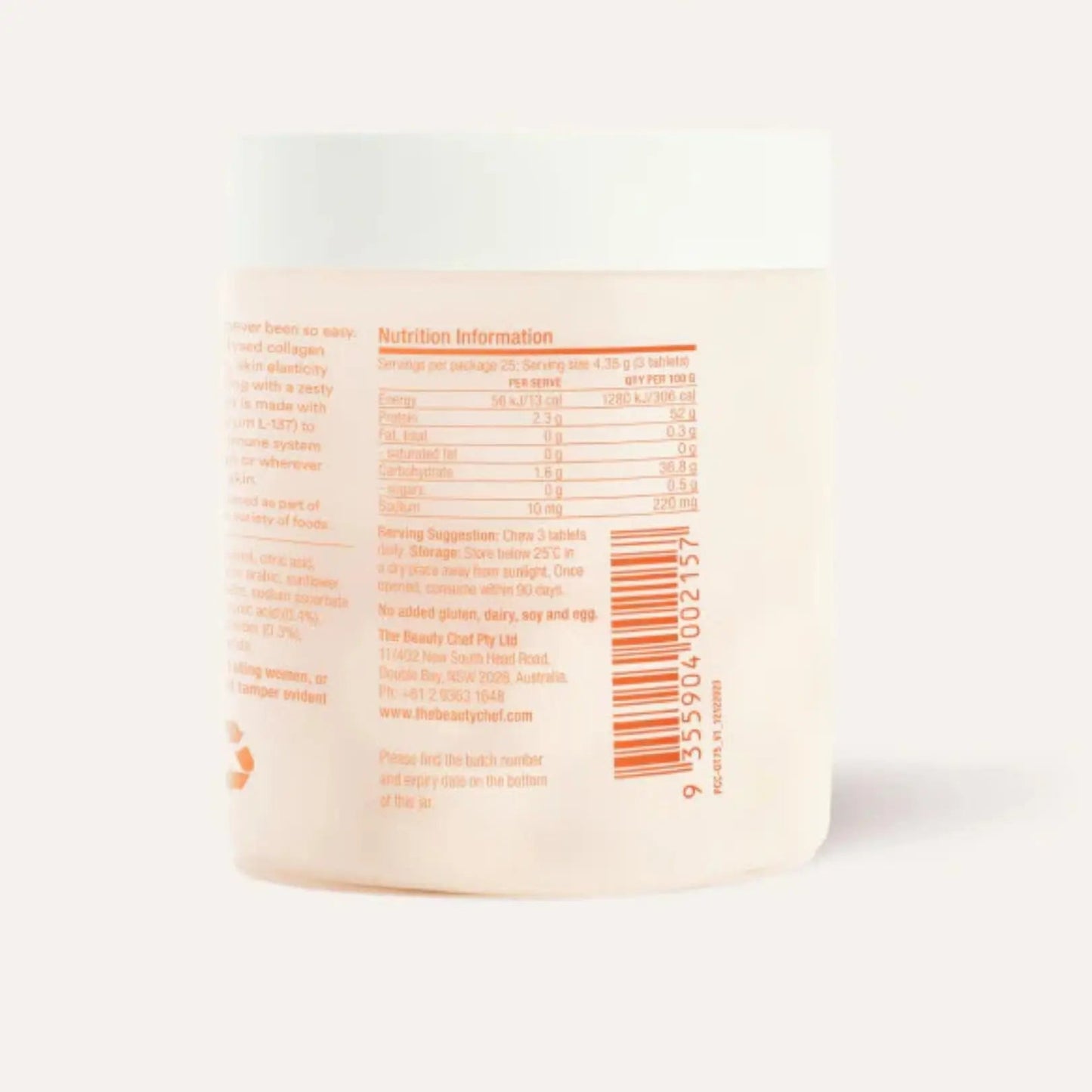 The Beauty Chef Plumpers™ Collagen Chewable Tablets with Hyaluronic Acid & Postbiotic, Supports Skin Elasticity & Collagen, Women's Multivitamin, Collagen Peptides, 75 Tablets (Orange & Turmeric) The Beauty ChefBuy Supplements Australia