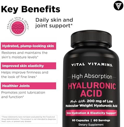 Vital Vitamins Pure Hyaluronic Acid 60 ct + Astaxanthin 60 ct Gsupps Australia