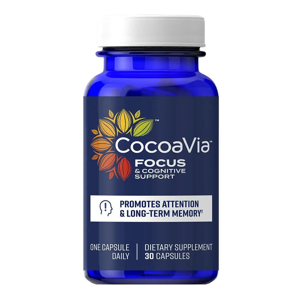 CocoaVia Memory & Focus Brain Supplement, 30 Day, Cocoa Flavanol Blend, Lutein, Added Caffeine for Boost. Improve Cognitive Function, Attention, Vegan & Plant Based, 30 Capsules CocoaVia