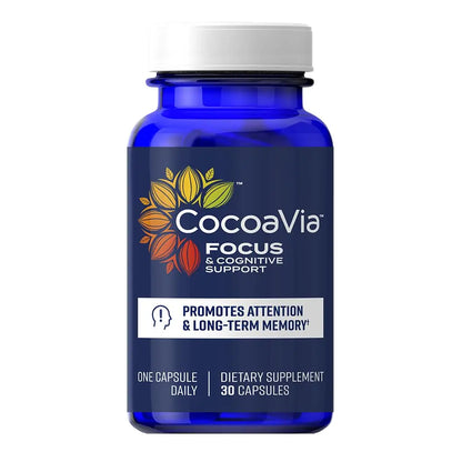 CocoaVia Memory & Focus Brain Supplement, 30 Day, Cocoa Flavanol Blend, Lutein, Added Caffeine for Boost. Improve Cognitive Function, Attention, Vegan & Plant Based, 30 Capsules CocoaVia