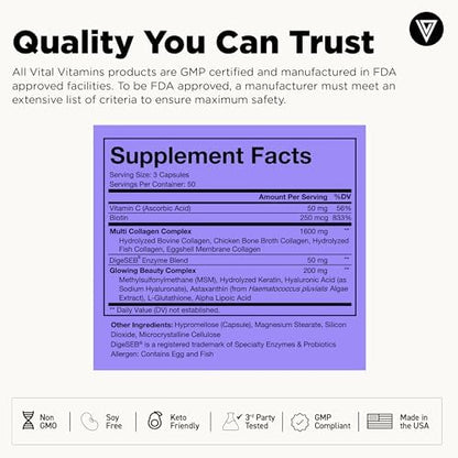 Vital Vitamins Multi Collagen Complex Plus 150 ct + Creatine Monohydrate Capsules 120 ct Gsupps Australia