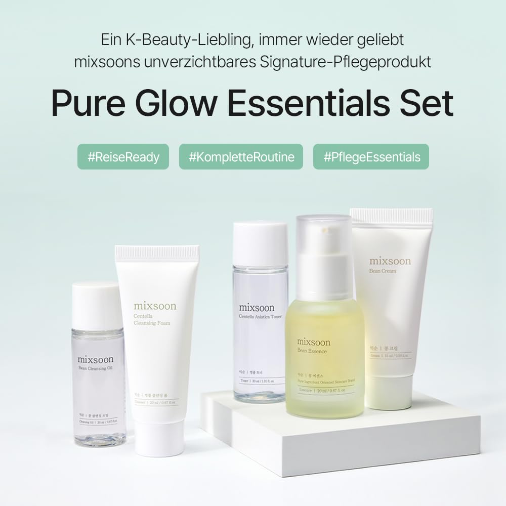 mixsoon Pure Glow Essentials Set - 5-Step Skincare Kit - Travel kit, Travel size kit, Hydrating Skincare Gift Set (15ml*1+20ml*3+30ml*1) Korean Glass Skin Care mixsoon