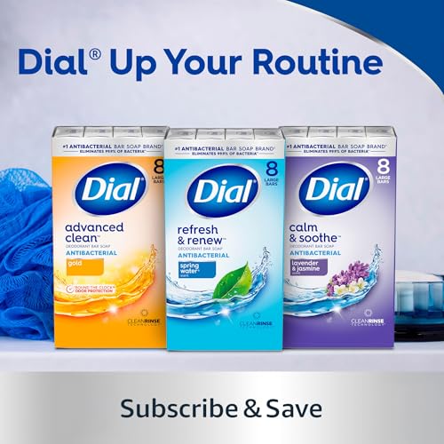 Dial Antibacterial Deodorant Bar Soap, Advanced Clean Gold, 4 Oz, 32 Bars, Round the Clock Odor Protection Dial