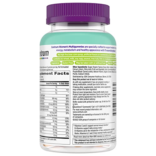 Centrum Women’s Multivitamin Gummies, Immune, Energy, Healthy Appearance Support, 100 Count, 50 Day Supply Centrum