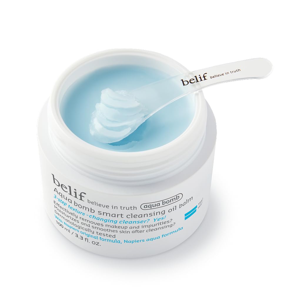 belif Aqua Bomb Cleansing Balm Makeup Remover, Hydrate & Deep Cleanse in 1 Step, Melt Away Makeup & SPF, Balm to Oil Cleanser Formula, No Oily Residue, Korean Skin Care (3.3 fl.oz., New Formula) belif