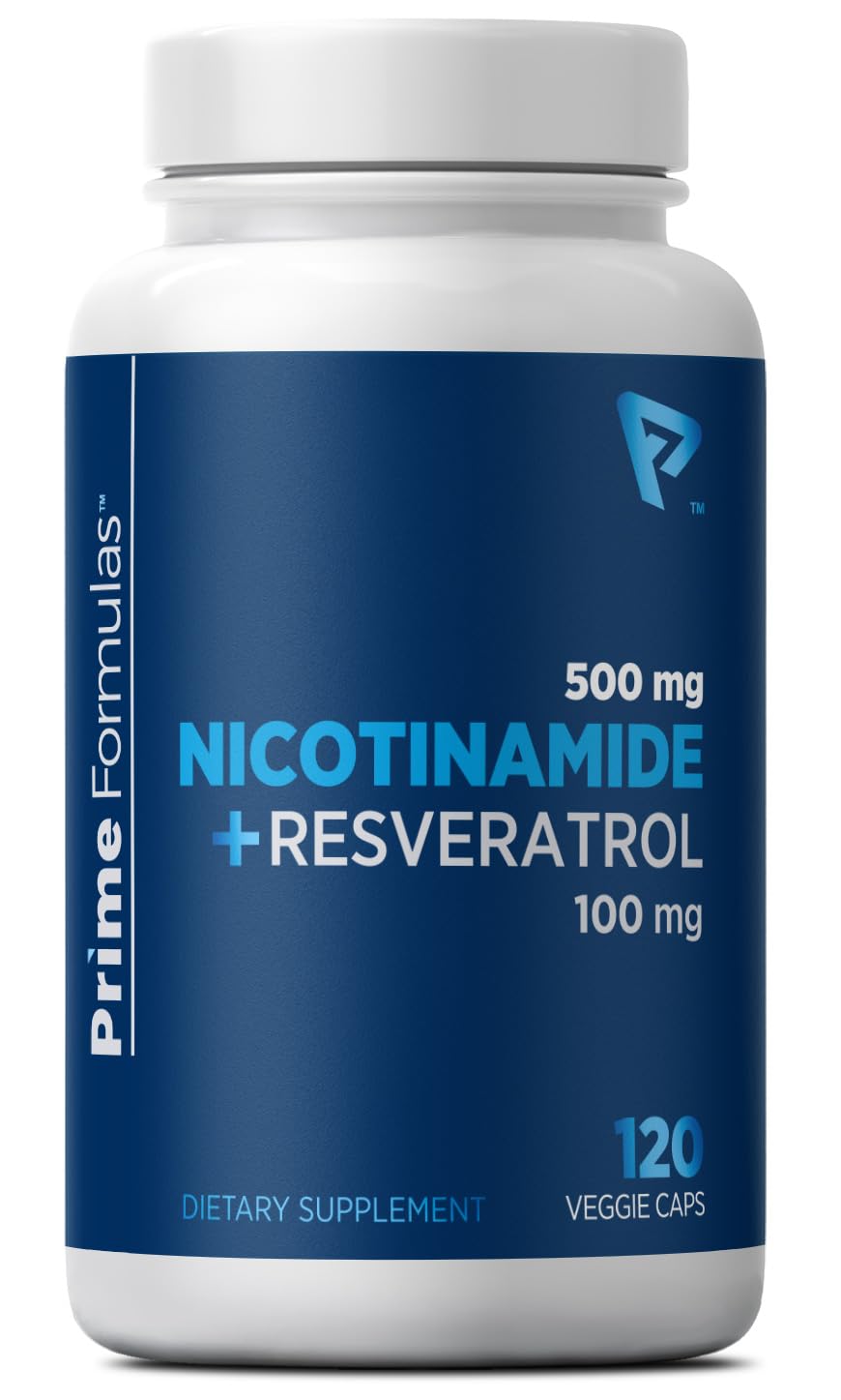 Nicotinamide 500 mg with Resveratrol 100 mg 120 Veggie Capsules - Non-GMO Vitamin B3, Supports Metabolic Health, NAD+, Skin Cell & Mitochondrial Energy Production. Made in USA for Men and Women Prime Formulas buy australia supplements