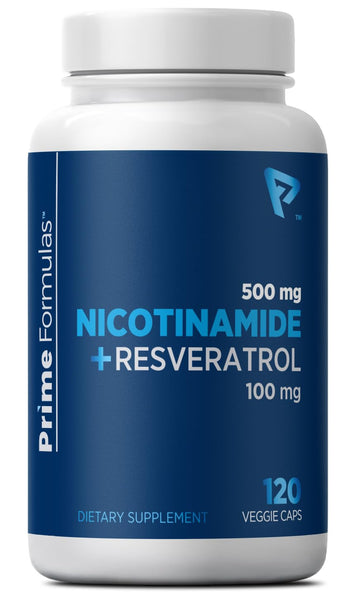 Nicotinamide 500 mg with Resveratrol 100 mg 120 Veggie Capsules - Non-GMO Vitamin B3, Supports Metabolic Health, NAD+, Skin Cell & Mitochondrial Energy Production. Made in USA for Men and Women Prime Formulas buy australia supplements