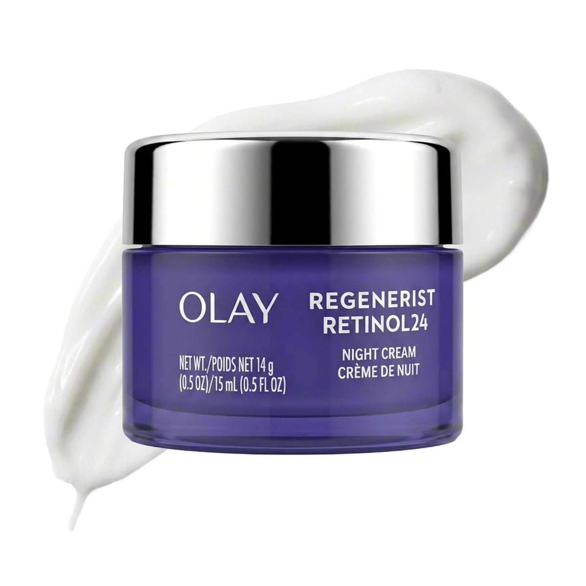 Olay Retinol 24 Face Moisturizer, Anti-Aging Night Cream for Women, Trial Size, Fragrance-Free, Non Greasy - Anti-Wrinkle, Smooth Fine Lines, Tightening Skin Care - Peptides, Glycerin, 0.5 Oz Olay