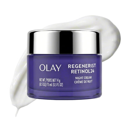 Olay Retinol 24 Face Moisturizer, Anti-Aging Night Cream for Women, Trial Size, Fragrance-Free, Non Greasy - Anti-Wrinkle, Smooth Fine Lines, Tightening Skin Care - Peptides, Glycerin, 0.5 Oz Olay