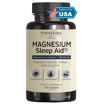 Magnesium Sleep Aid - Magnesium Glycinate Complex for Sleep with Melatonin Supplement - Glycinate 500mg, L-Theanine - 120 Capsules VINATURA buy australia supplements
