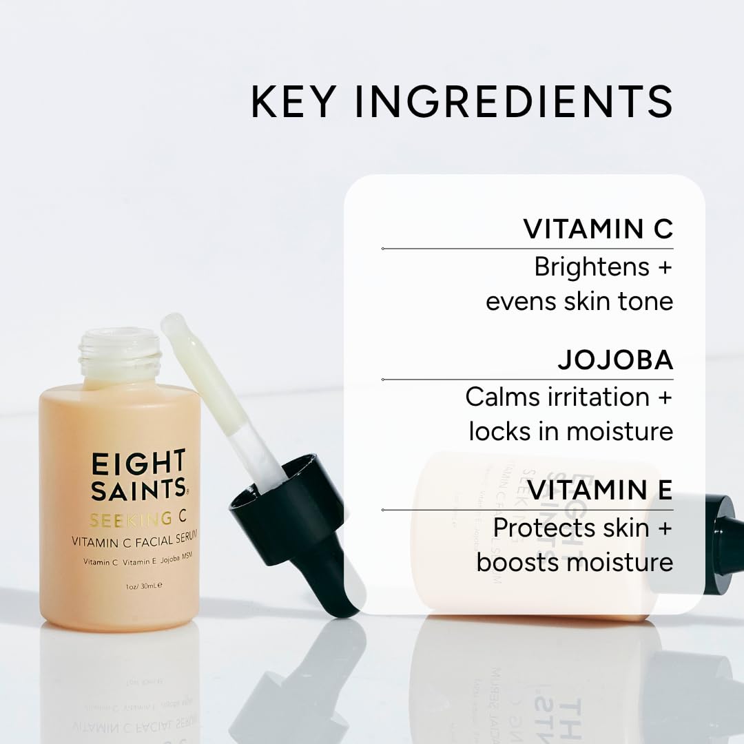 Eight Saints Vitamin C Serum for Face – Brightening & Hydrating Facial Serum for Dark Spots, Fine Lines & Wrinkles, With Hyaluronic Acid, Vitamin E, Jojoba Oil & Aloe, For Women, 1 oz Eight Saints
