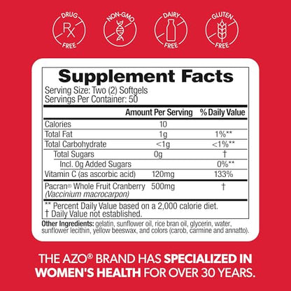 AZO Cranberry Supplement, Made with Concentrated Whole Fruit Cranberry Powder to Help Cleanse and Protect the Urinary Tract AZO