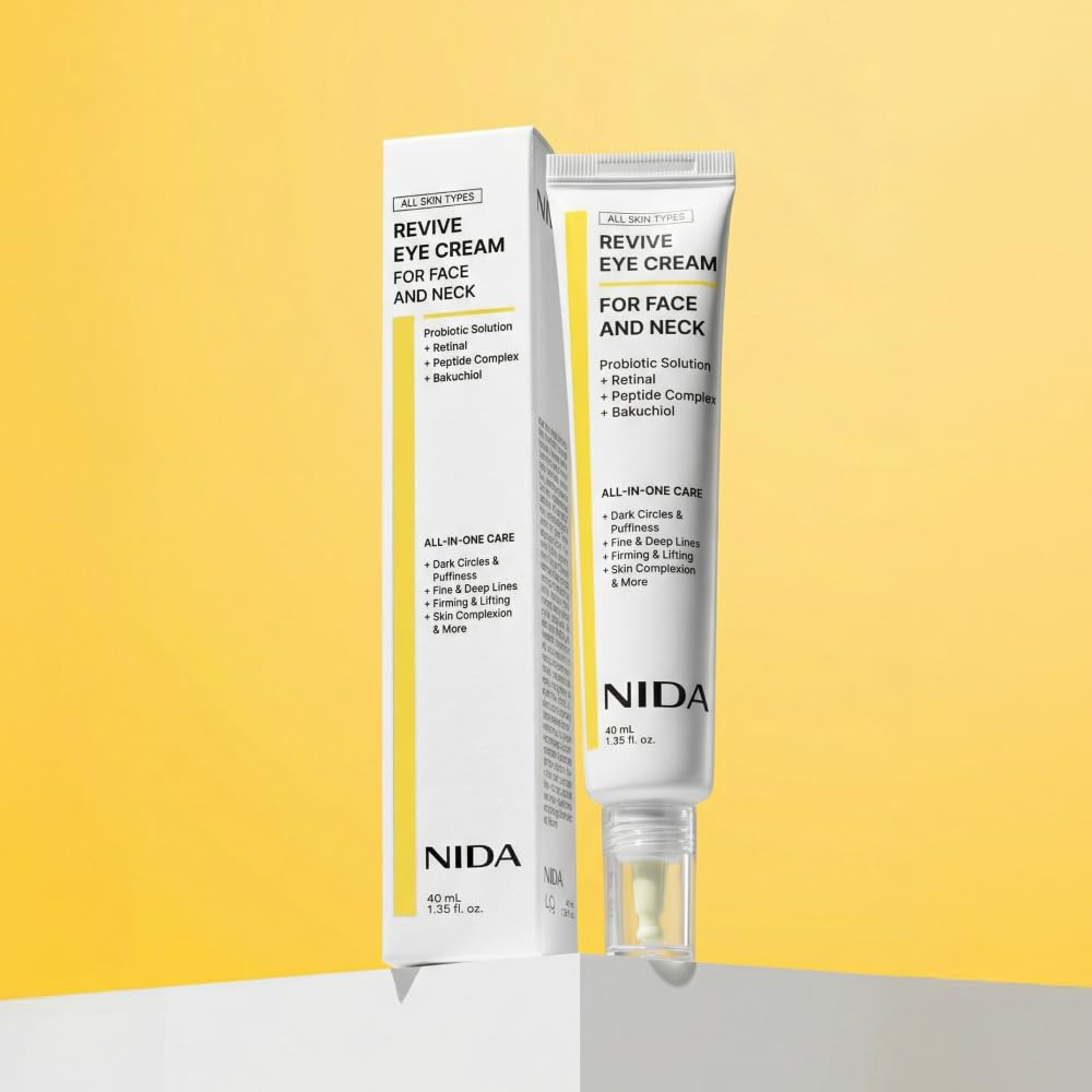 NIDA Revive Eye Cream For Face And Neck | Probiotics Lystate Solution, Retinal, Peptide Complex, Bakuchiol | Wrinkles, Fine Lines, Cell Turnover, Firm Skin Texture, Radiant Skin | 1.35 fl. oz., 40ml NIDA