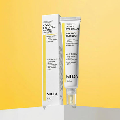 NIDA Revive Eye Cream For Face And Neck | Probiotics Lystate Solution, Retinal, Peptide Complex, Bakuchiol | Wrinkles, Fine Lines, Cell Turnover, Firm Skin Texture, Radiant Skin | 1.35 fl. oz., 40ml NIDA