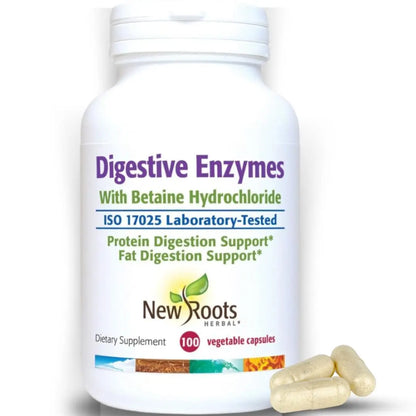 Digestive Enzymes with Ox Bile and Betaine HCl (100 Caps) Ox Bile Supplements for No Gallbladder with Papain & Pepsin A | Pancrease Cleanse & Detox NEW ROOTS HERBAL