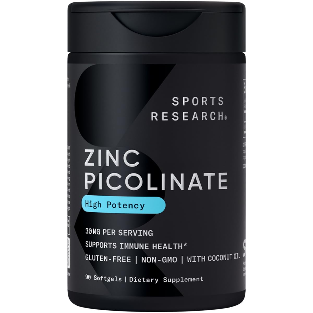 Sports Research High Potency Zinc Picolinate 30mg with Organic Coconut Oil | Highly Absorbable Zinc Supplement for Healthy Immune & Enzyme Function Sports Research