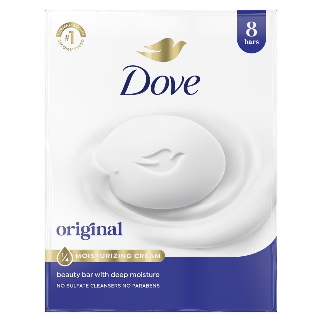 Dove Beauty Bar Soap Original 8 Count for Soft, Smooth Skin, with 1/4 Moisturizing Cream 3.75 oz Dove