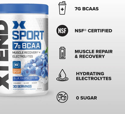 XTEND Sport BCAA Powder Blue Raspberry Ice - Electrolyte Powder for Recovery & Hydration with Amino Acids - 30 Servings Scivation