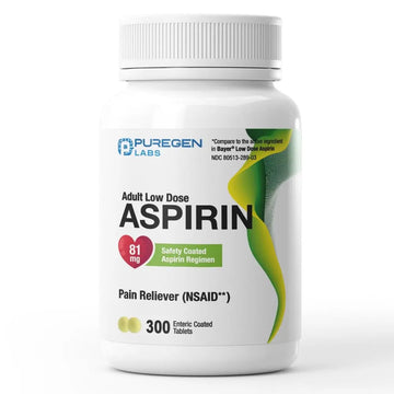 Puregen Labs Aspirin 81 mg Low Dose (NSAID) – 300 Enteric Coated Tablets P Puregen Labs buy australia supplements