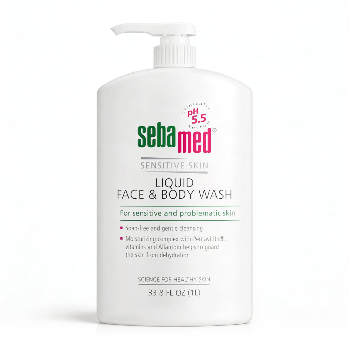 SEBAMED Sensitive Skin Face and Body Wash for Women and Men, pH 5.5, Mild Gentle Hydrating Cleanser, Hypoallergenic Body Wash, Dermatologist Recommended, 33.8 Fluid Ounces (1 Liter) SEBAMED