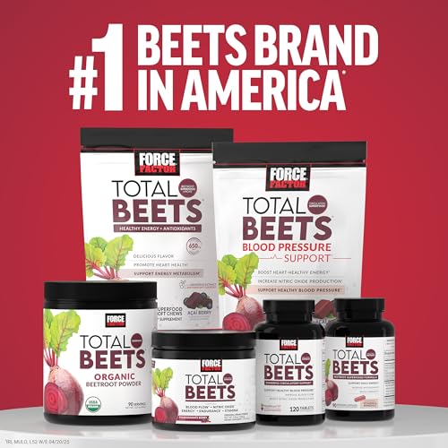 Force Factor Total Beets Ultimate Heart Health Chews for Blood Pressure Support, with Beetroot Powder, CoQ10, B Vitamins & Grapeseed Extract for Blood Flow & Energy Force Factor