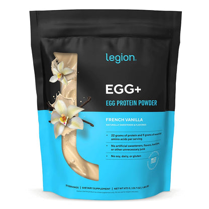 LEGION Egg+ Protein Powder with BCAAs - Naturally Sweetened and Flavored Egg White Protein Powder - Fast Digesting Protein for Muscle Growth and Strength, Chocolate, 20 Servings