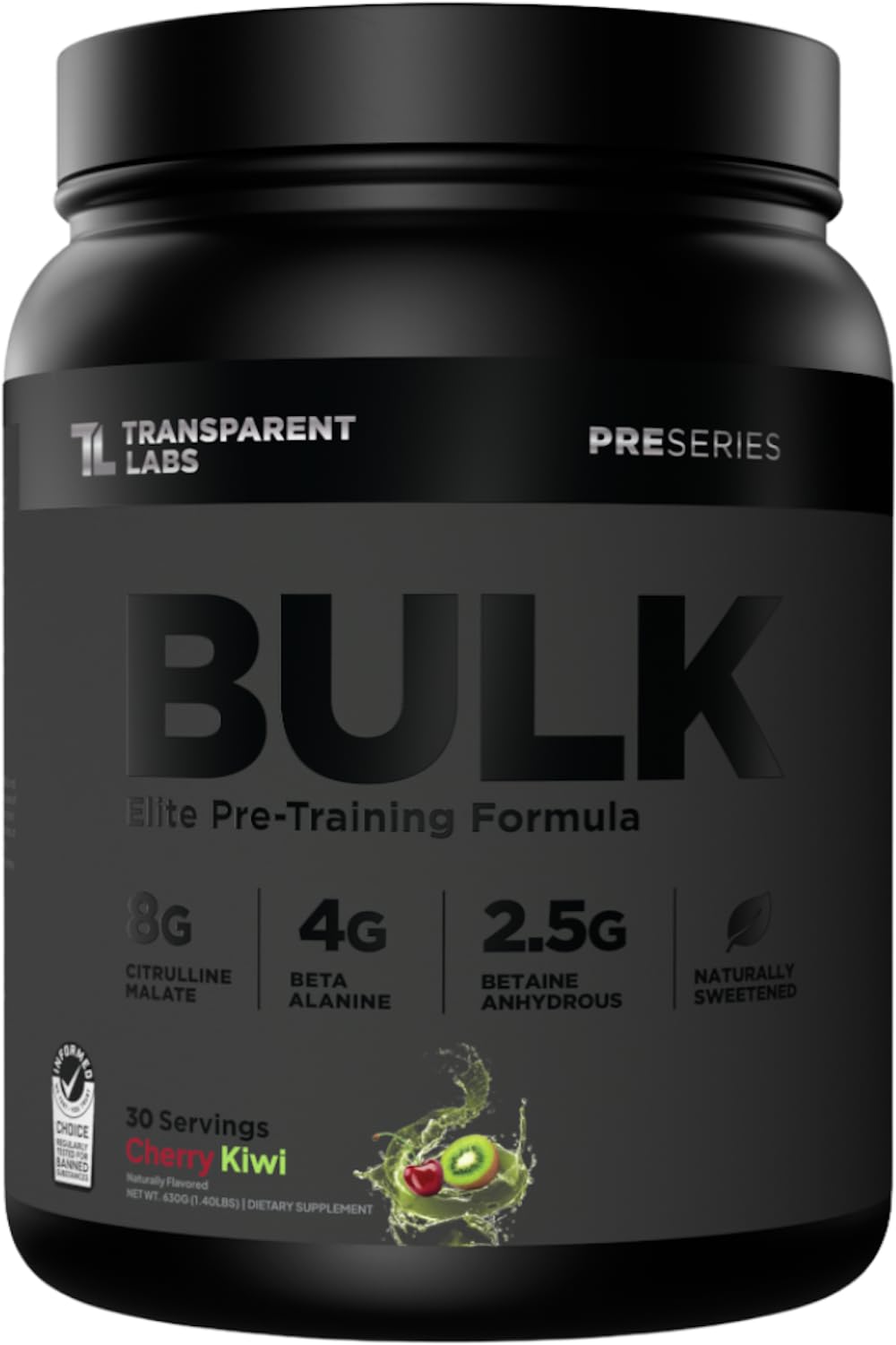 Transparent Labs Bulk Black Pre Workout - Clinically Dosed, Sugar Free Preworkout for Men and Women with Beta Alanine Powder, Citrulline Malate, & Caffeine - 30 Servings, Black Cherry