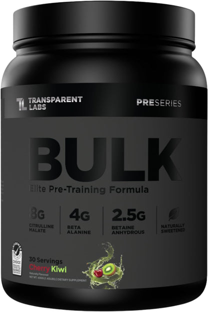 Transparent Labs Bulk Black Pre Workout - Clinically Dosed, Sugar Free Preworkout for Men and Women with Beta Alanine Powder, Citrulline Malate, & Caffeine - 30 Servings, Black Cherry