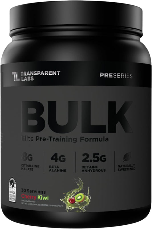 Transparent Labs Bulk Black Pre Workout - Clinically Dosed, Sugar Free Preworkout for Men and Women with Beta Alanine Powder, Citrulline Malate, & Caffeine - 30 Servings, Black Cherry