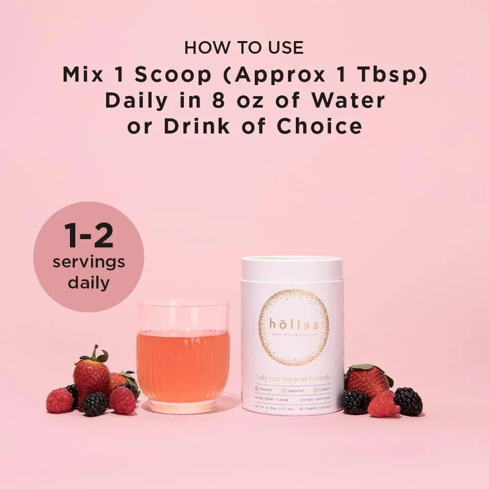 HOLISS Daily Gut Health Kit – 6-in-1 All Natural Supplement, Bloat & Gas Aid, GI Lining Repair, IBS Support – Lemon Balm, L-Glutamine, PepZinGI, Mixed Berry, 30 Servings, Electric Mixer & Spoon HOLISS buy australia supplements
