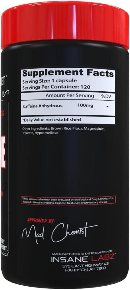Insane Labz, Caffeine 100mg Energy, Focus, Fast Acting, 120 Capsules