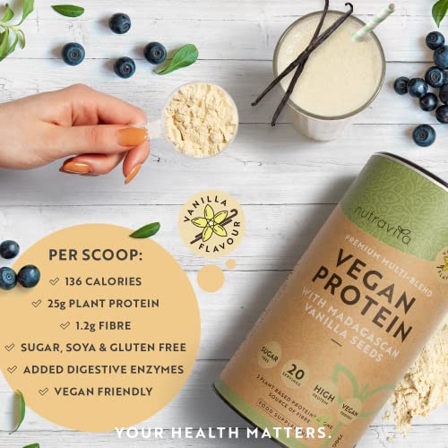 Vegan Protein Powder - Vanilla Flavour - Plant-Based High Protein Powder - 25g Protein per 36g Serving NutravitaBuy Supplements Australia