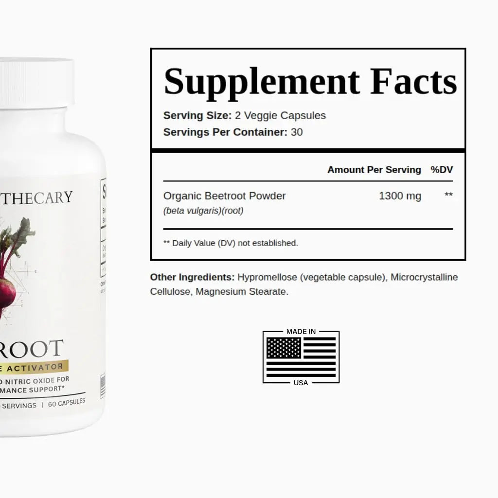 Dear Apothecary Organic Beetroot Capsules | 1300mg Beet Root Powder | Nitric Oxide Precursor | 60 Vegetarian Capsules | Non-GMO, Gluten Free, Vegan Dear Apothecary