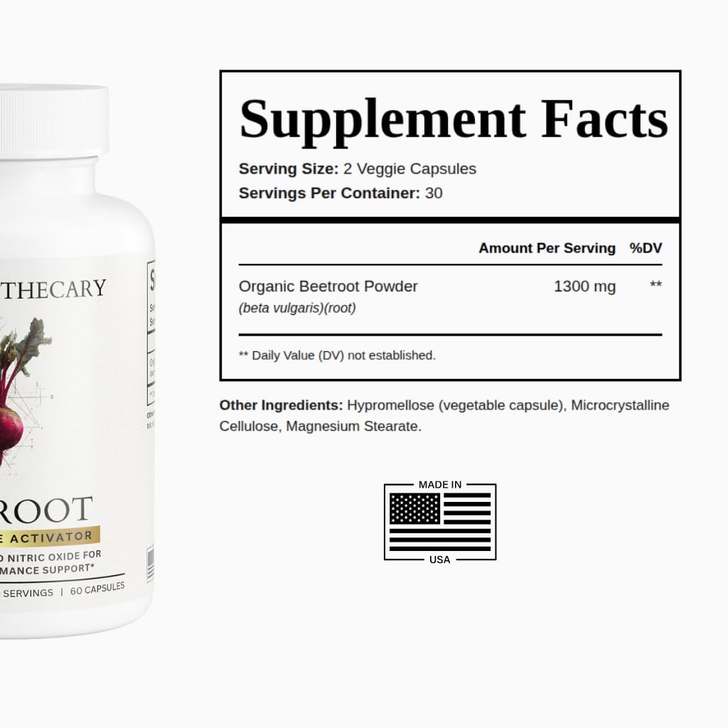 Dear Apothecary Organic Beetroot Capsules | 1300mg Beet Root Powder | Nitric Oxide Precursor | 60 Vegetarian Capsules | Non-GMO, Gluten Free, Vegan Dear Apothecary buy australia supplements