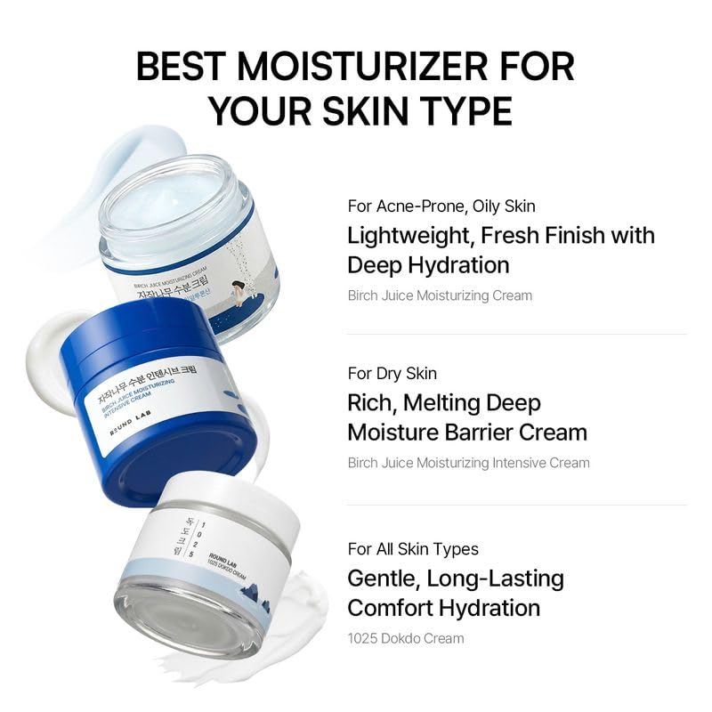 ROUND LAB Birch Juice Moisturizing Cream 2.7 Fl Oz, 48-Hour Deep Hydrating Face Moisturizer with Birch Sap & Vita Hyaluronic Acid for Acne-Prone Skin ROUND LAB