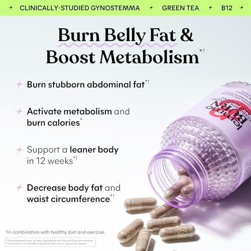 Lemme Debloat and Burn - Metabolism, Bloat Support, Gut Health & Weight Management with Clinically Studied Probiotics, Prebiotics, Green Tea Extract, Vitamins B6 & B1 - Gluten-Free, 60 Count Ea