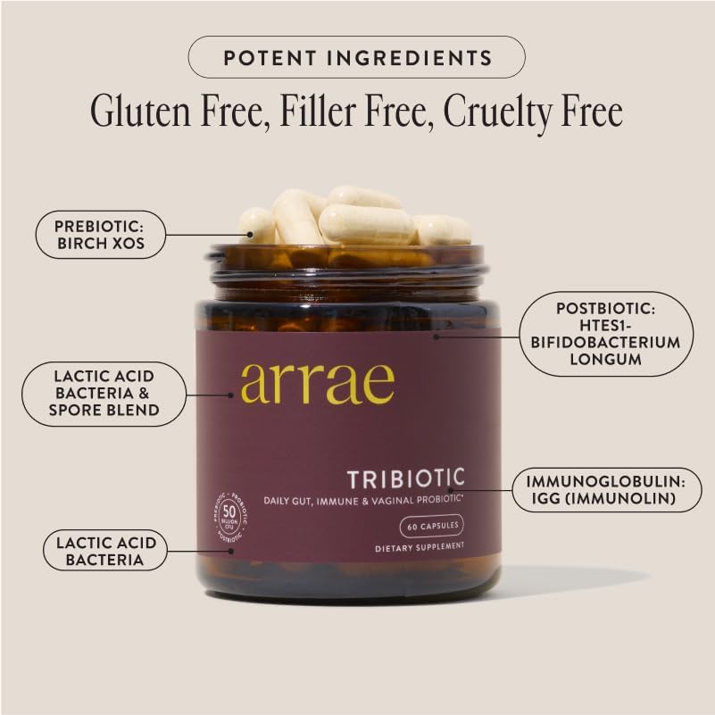 Arrae Bloat + Tribiotic Bundle, Bloating Relief Digestive Enzymes, Gas & Indigestion Relief, Probiotics for Women, Support for Vaginal pH Balance, Immune, and Feminine Health, 60 Capsules Each