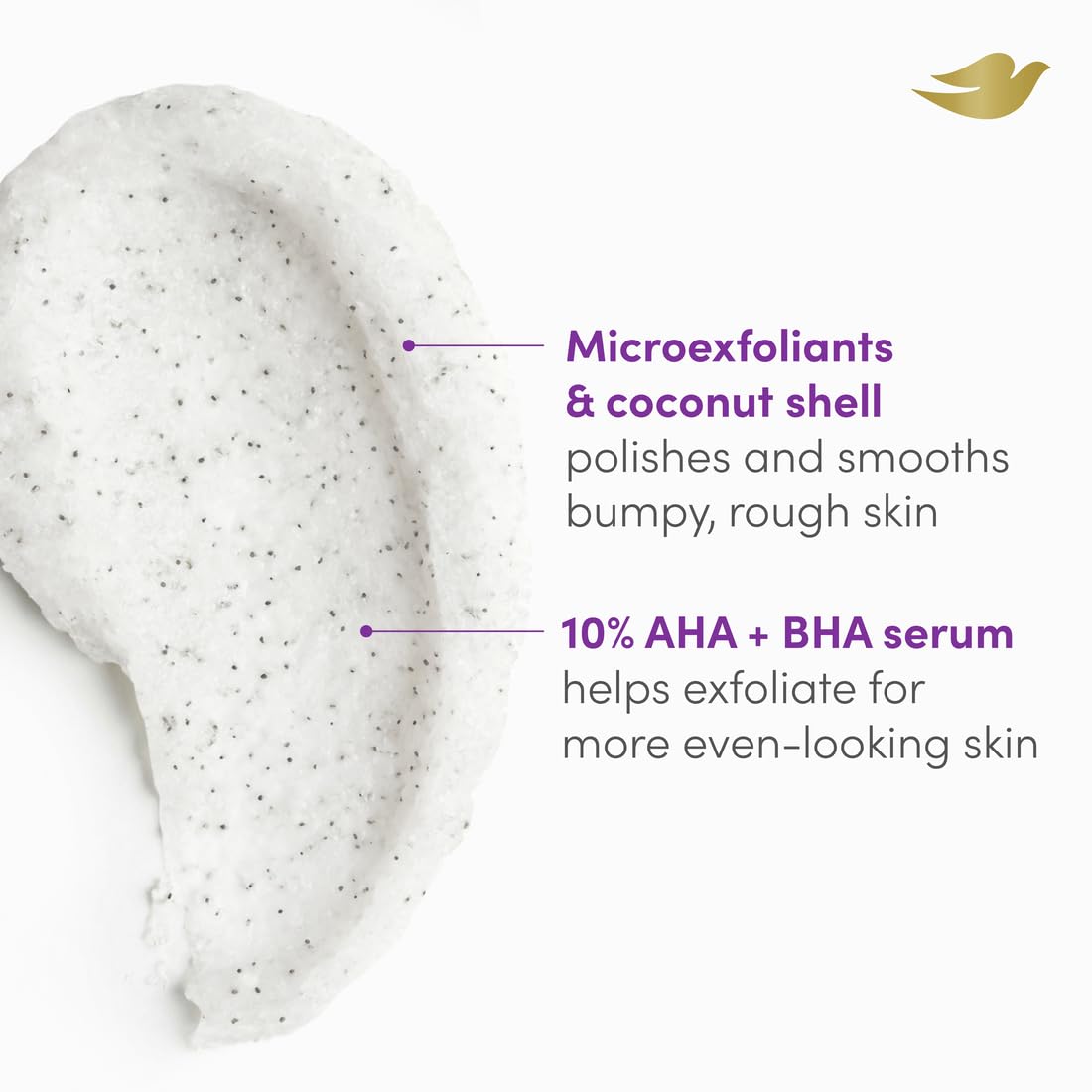 Dove KP Bump Body Scrub with 10% AHA & BHA For Rough Bumpy Skin, Violet Woods Scent, 8.5 OZ Dove