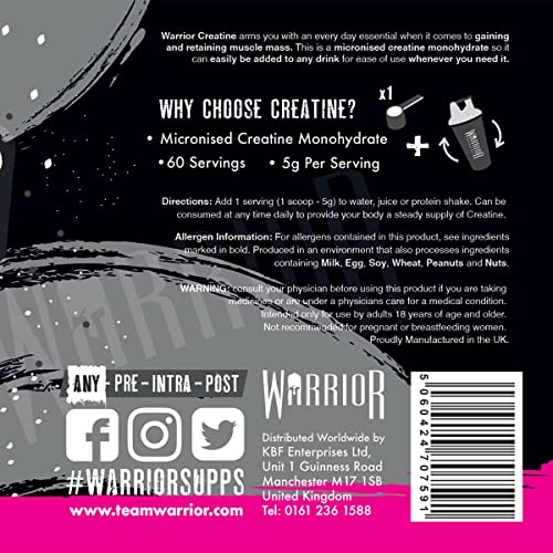 Warrior Creatine Monohydrate Powder – 300g – Micronised for Easy Mixing and Consumpti Warrior buy australia supplements